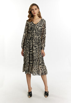 Jurkje met zebraprint Dames beige/ zwart - maat Zwart en Gebroken Wit