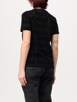 Just Cavalli Allover Logo Korte Mouwen T-shirt Zwart