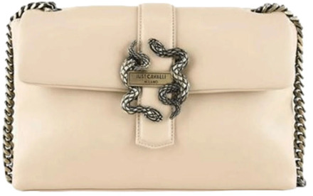 Just Cavalli Beige Rechthoekige Handtas met Gouden Slangen Just Cavalli , Beige , Dames - ONE Size
