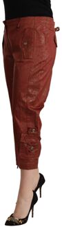 Just Cavalli Dames Bruine Lurex Midden Taille Katoenen Cropped Capri Broek