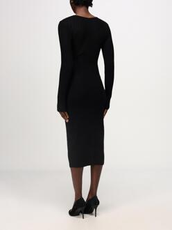 Just Cavalli Geribbelde Tricot Midi-jurk met Sleutelgat Hals Zwart