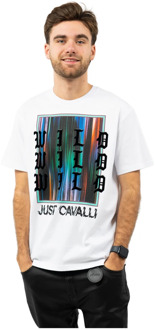Just Cavalli Grafisch Bedrukt T-Shirt, Losse Pasvorm Just Cavalli , White , Heren - M
