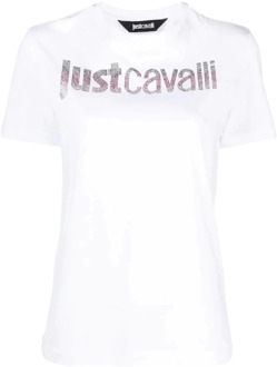 Just Cavalli T-shirt met Kristallen Versiering Just Cavalli , White , Dames - Xl,M,S