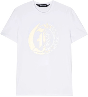 Just Cavalli Wit Katoen Logo Print T-shirt Just Cavalli , White , Heren - Xl,L,M,S