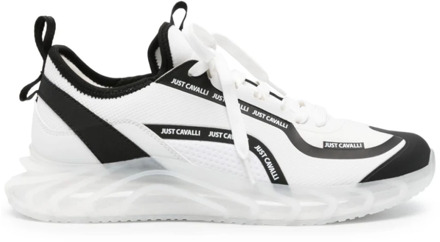 Just Cavalli Witte Sneakers met Rubber Pu+Mesh+Lycra+Pu Just Cavalli , White , Heren - 43 Eu,42 Eu,44 Eu,45 EU