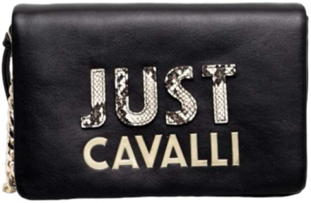 Just Cavalli Zwarte schoudertas met afneembare band en logo belettering Just Cavalli , Black , Dames - ONE Size