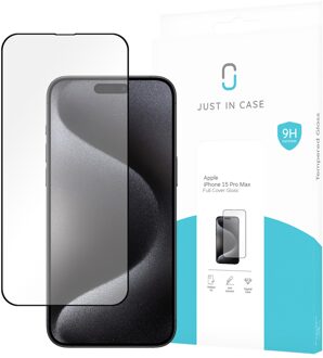 Just in case Full Cover Tempered Glass voor Apple iPhone 15 Pro Max Smartphone screenprotector