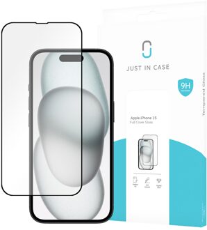 Just in case Full Cover Tempered Glass voor Apple iPhone 15 Smartphone screenprotector