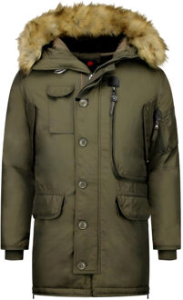 Just Key Winterjassen - Heren Winterjas Lang - Kunstkraag - Parka Jack Kodiak - Groen - XL