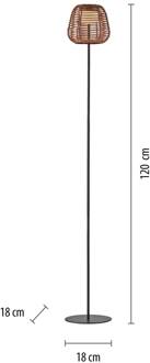 JUST LIGHT. Askia LED vloerlamp, rotan, IP54, touchdim natuurlijk bruin, zwart