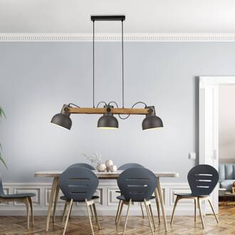 JUST LIGHT. Cup 2.0 hanglamp, 3-lamps, zwart, metaal zwart, licht hout