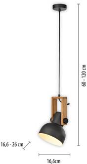 JUST LIGHT. Cup 2.0 hanglamp, Ø16cm, 1-lamp, zwart zwart, licht hout