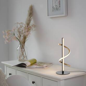 JUST LIGHT. Emanda LED tafellamp, ijzer, zwart-messing zwart, messing