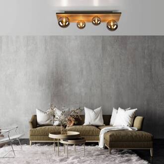 JUST LIGHT. Groene Stika plafondlamp, lang, 4-lamps, hout licht hout, rookgrijs