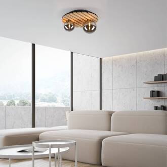 JUST LIGHT. Groene Stika plafondlamp, rond, 2-lamps, hout licht hout, rookgrijs