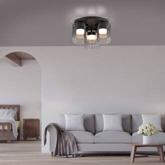 JUST LIGHT. LED plafondlamp Elio rookglas, 3-lamps, zwart rookgrijs, zwart