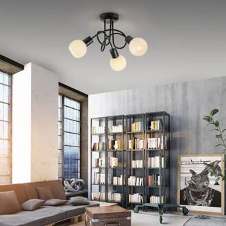 JUST LIGHT. Loki plafondlamp, 3-lamps, rond, zwart, ijzer zwart, wit