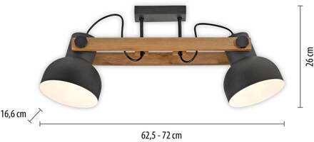 JUST LIGHT. Plafondlamp Cup 2.0, 2-lamps zwart, metaal zwart, licht hout