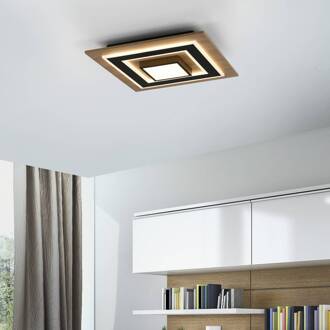 JUST LIGHT. Plafondlamp Tola, hoekig, 2-lamps, hout, 3000 K Licht hout, zwart