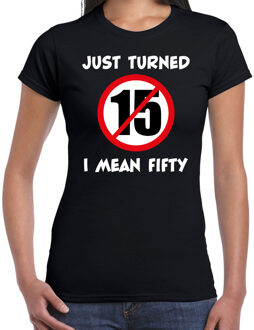 Just turned 15 I mean 50 t-shirt - Sarah 50 jaar verjaardag shirt zwart voor dames L
