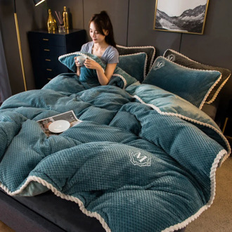 JUSTCHIC European Solid Color Duvet Cover Winter Warm Baby Fleece + Milk Velvet AB Version Quilt Cover King Comforter Cover