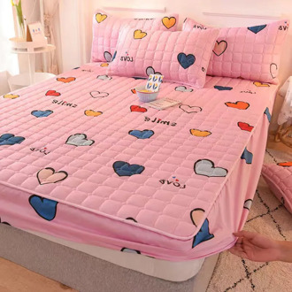 JUSTCHIC Polyester Fiber Cartoon Print Bed Sheet Pillowcase Bedding Fitted Sheet Bedspread Mattress Cover with Elastic Band