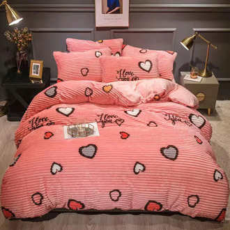 JUSTCHIC Queen Duvet Cover Set Winter Magic Velvet Crystal Velvet AB Version Quilt Cover Pillowcase Bedding Set Pink Heart Print