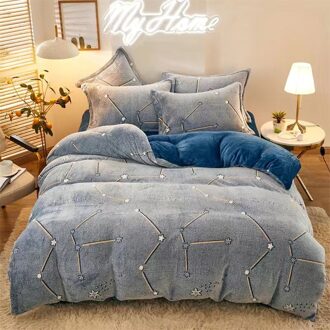 Justchic Sterrenhemel Grijs Dekbedovertrek Winter Dubbelzijdig Sneeuwvlok Fluwelen Warm Dekbedovertrek Kussensloop Kinderen Volwassen Beddengoed Cover A / 1stk 150x200cm