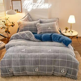 Justchic Sterrenhemel Grijs Dekbedovertrek Winter Dubbelzijdig Sneeuwvlok Fluwelen Warm Dekbedovertrek Kussensloop Kinderen Volwassen Beddengoed Cover B / 1stk 150x200cm