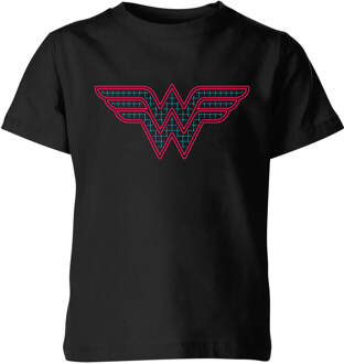 Justice League Wonder Woman Retro Grid Logo Kids' T-Shirt - Black - 110/116 (5-6 jaar) - Zwart - S