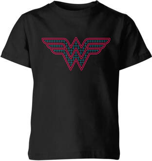 Justice League Wonder Woman Retro Grid Logo Kids' T-Shirt - Black - 134/140 (9-10 jaar) Zwart