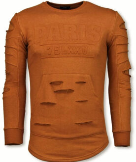 Justing 3D Stamp PARIS Trui - Damaged Sweater - Oranje - Maten: M