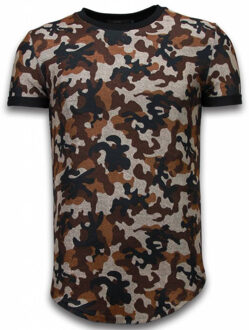 Justing Camouflaged Fashionable T-shirt - Long Fit Shirt Army Pattern - Bruin - Maten: L