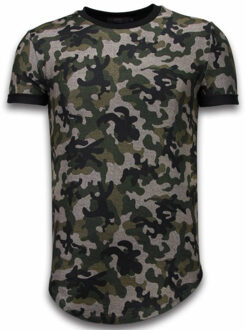Justing Camouflaged Fashionable T-shirt - Long Fit Shirt Army Pattern - Groen - Maten: L