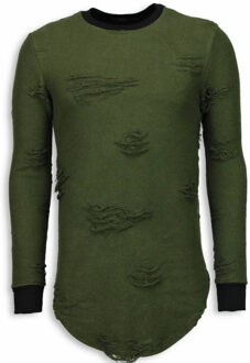 Justing Destroyed Look Trui - New Trend Long Fit Sweater - Groen - Maten: L