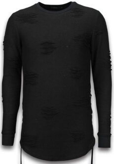 Justing Destroyed Look Trui - Side Laces Long Fit Sweater - Zwart - Maten: M