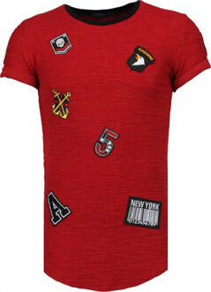 Justing Exclusief Military Patches - T-Shirt - Bordeaux - Maat: S