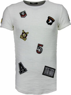 Justing Exclusief Military Patches - T-Shirt - Wit - Maat: L