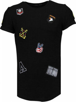 Justing Exclusief Military Patches - T-Shirt - Zwart - Maat: M