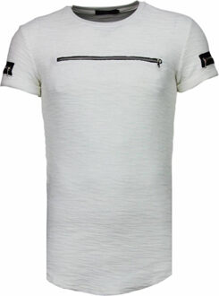 Justing Exclusief Zipped Chest - T-Shirt - Wit - Maat: S