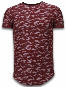 Justing Fashionable Camouflage T-shirt - Long Fit Shirt Army Pattern - Bordeaux - Maten: S