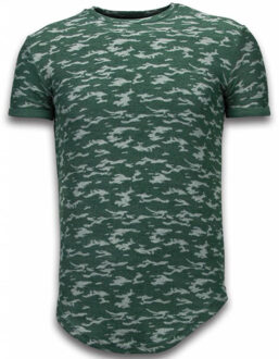 Justing Fashionable Camouflage T-shirt - Long Fit Shirt Army Pattern - Groen - Maten: L