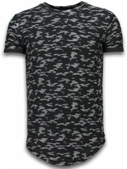 Justing Fashionable Camouflage T-shirt - Long Fit Shirt Army Pattern - Zwart - Maten: M