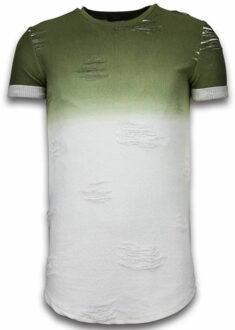 Justing Flare Effect T-shirt - Long Fit Shirt Dual Colored - Groen - Maten: M