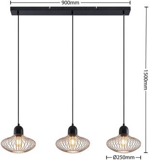 Justinos hanglamp, 3-lamps, koper matzwart, koper