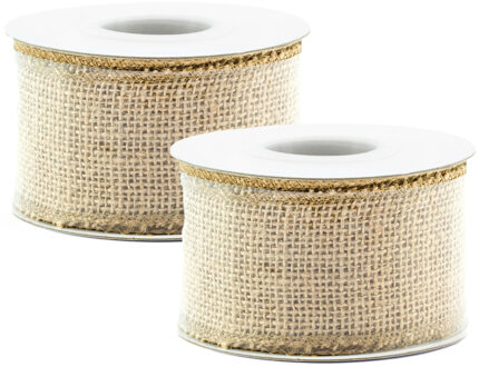 Jute cadeaulint / decoratielint - 2x - 5 x 500 cm - op rol - Juten lint / touw - Cadeauverpakking