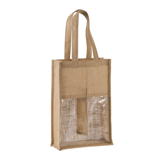 Jute Cadeautas verpakking voor 2 flessen wijn/champagne - cadeautasjes Beige