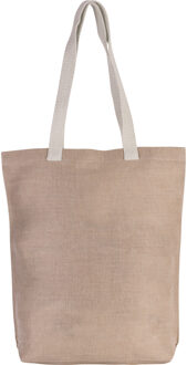 Jute canvas katoenen schoudertasje - 5x stuks - natural beige - 38 x 42 cm - lange ecru hengsels