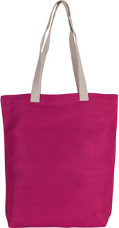 Jute canvas katoenen schoudertasje - roze - 38 x 42 cm - Boodschappentas