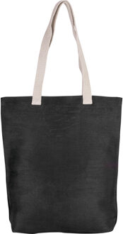 Jute canvas katoenen schoudertasje- zwart - 38 x 42 cm - Boodschappentas